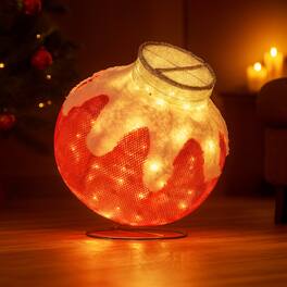 BreeBe - Christmas Pop-Up Lighted Ball with 80 LED Lights and Stable Base - Red + White