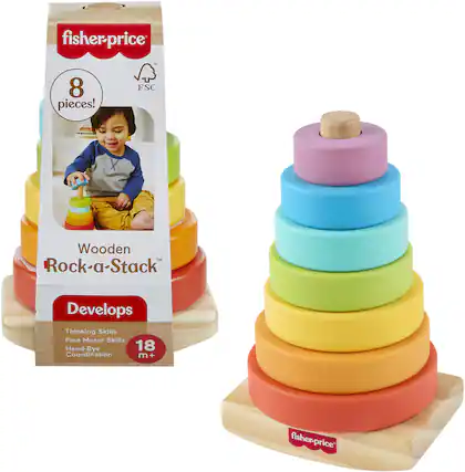 fisher-price
8 pieces!
FSC
Wooden Rock-a-Stack
Develops
Thinking Skills
Fine Motor Skills
Hand-Eye Coordination
18 m+