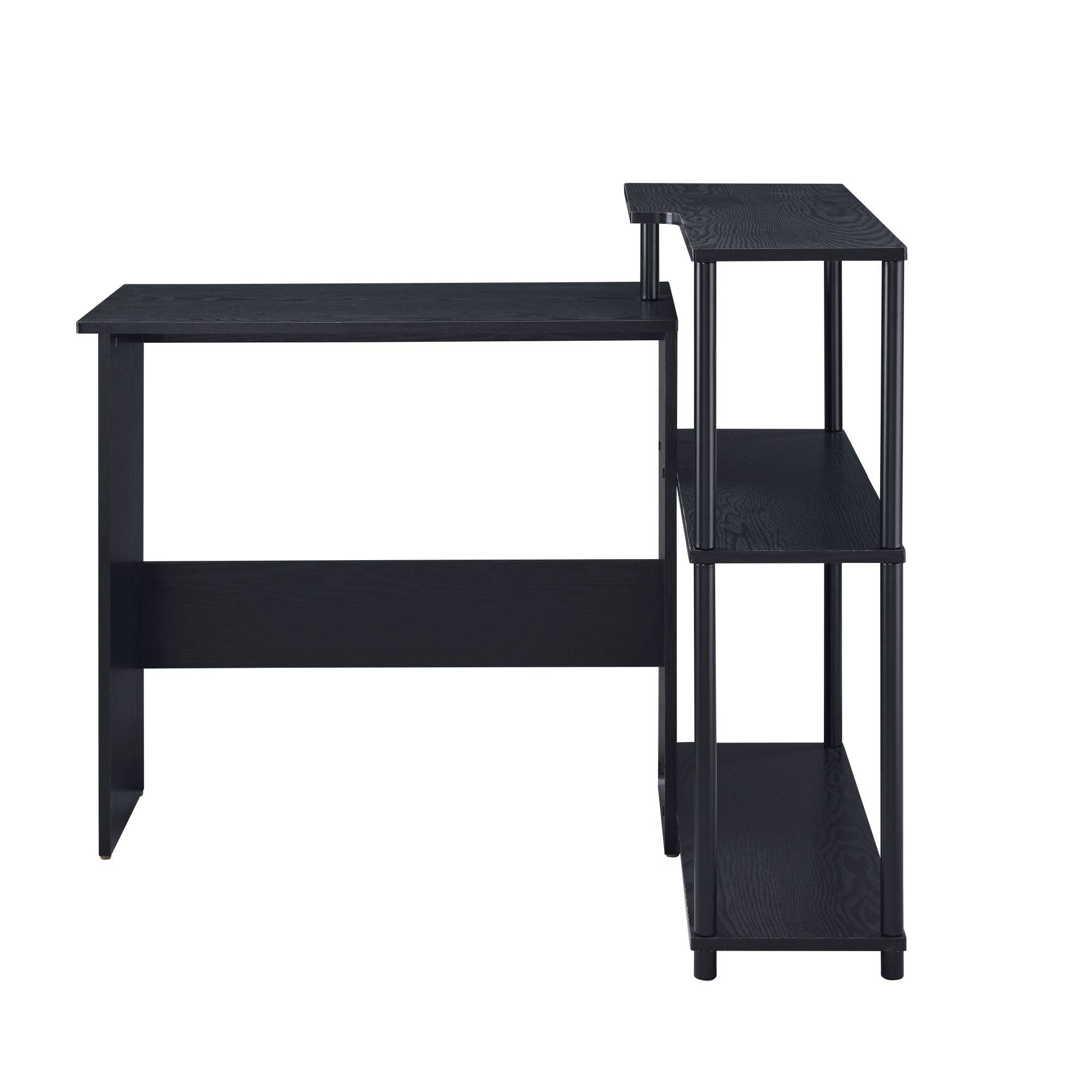 Left. GOODSILO - Modern L-Shaped Writing Desk with Attached Storage Shelf for Home Office and Study Spaces - Black.
