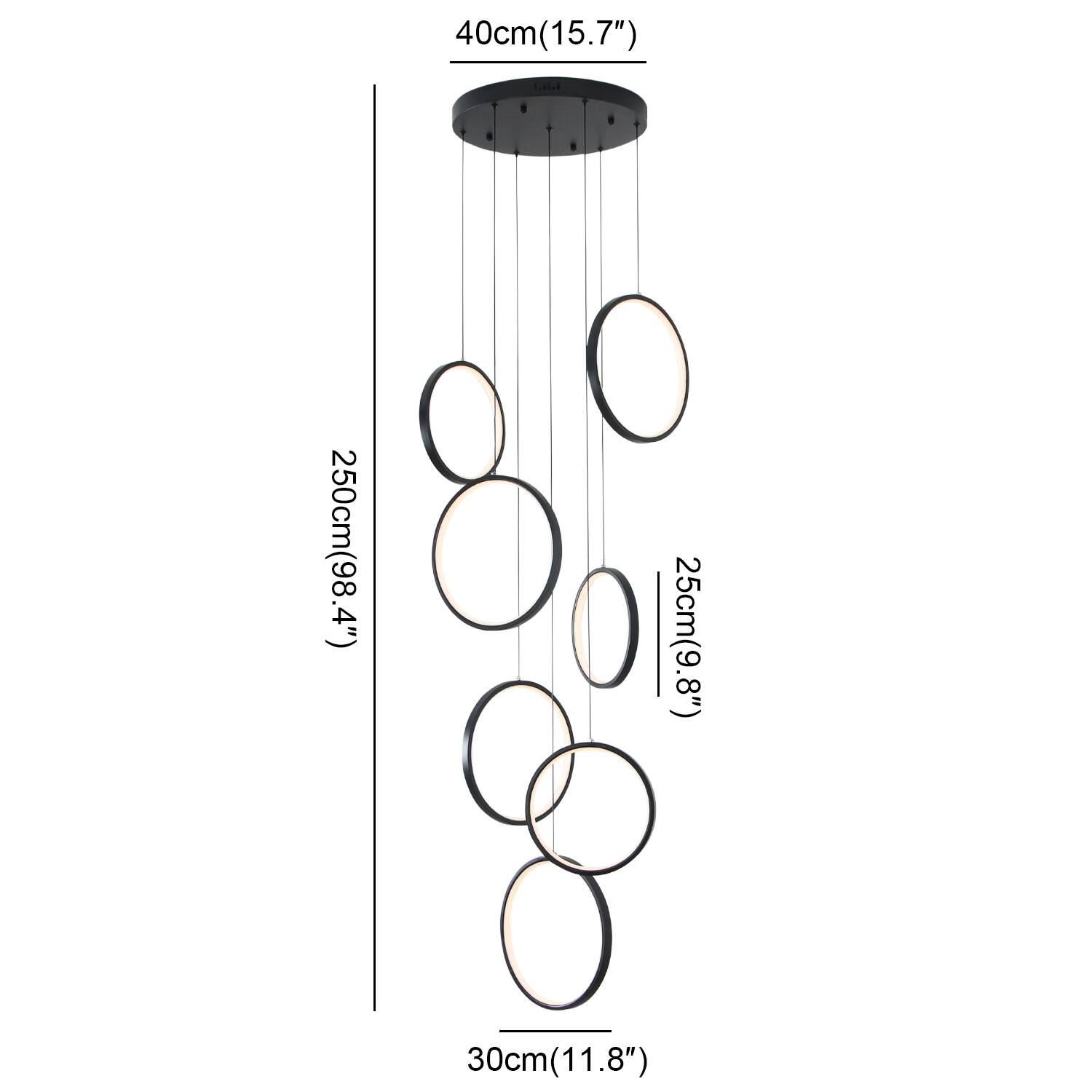 40cm (15.7")  
250cm (98.4")  
25cm (9.8")  
30cm (11.8")