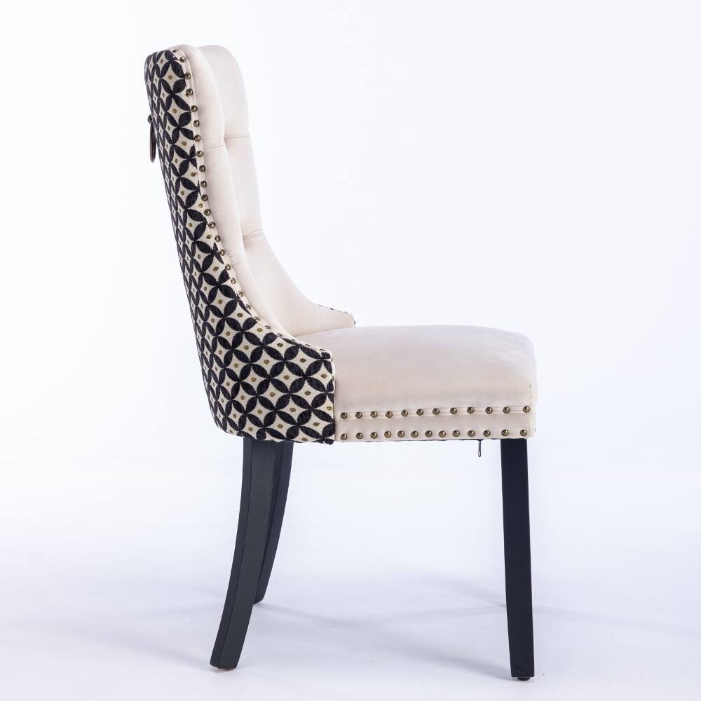 Alt View 1. Loheer - Loheer Velvet Dining Chairs Set of 2, Beige Tufted Upholstered Solid Wood High Back with Nailhead Trim - Beige.