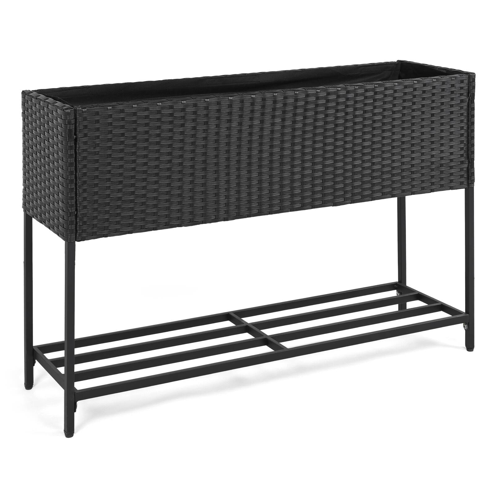 Alt View 9. Gymax - Gymax Elevated Planter Box Raised Garden Bed w/Rattan Surface Bottom Storage Shelf - Black.