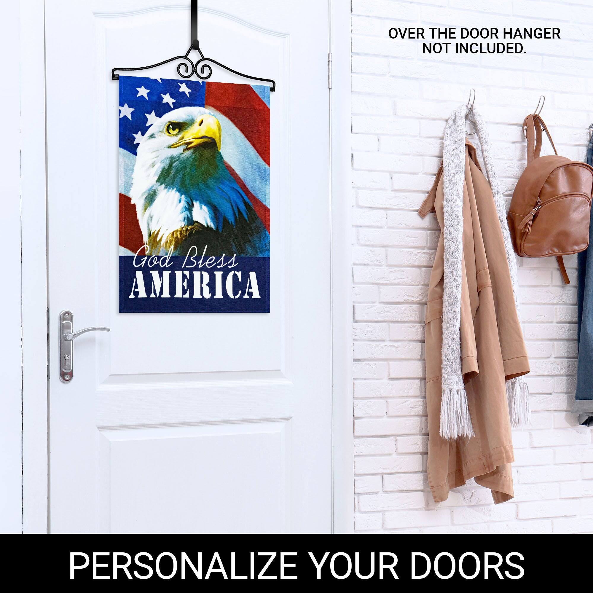 OVER THE DOOR HANGER NOT INCLUDED.

God Bless AMERICA

PERSONALIZE YOUR DOORS