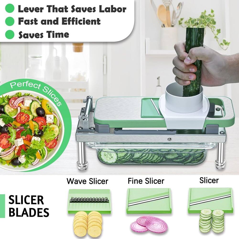 - Lever That Saves Labor
- Fast and Efficient
- Saves Time

Perfect Slices

Wave Slicer

Fine Slicer

Slicer

SLICER BLADES