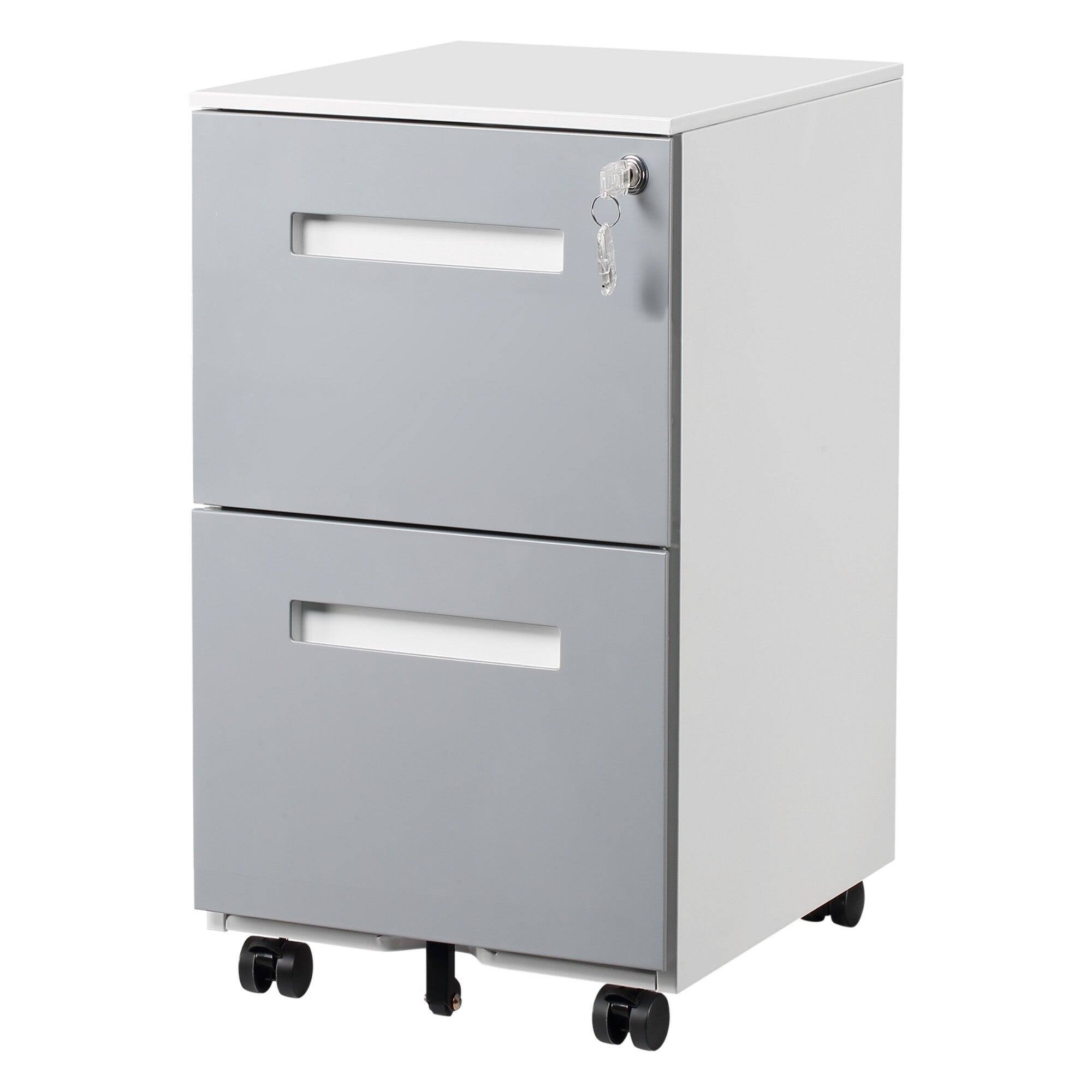Front. Boyel Living - 2 Drawer Mobile Locking File Cabinet, Rolling Filing Cabinet for Letter/A4 Size With 5 Wheels - Grey.