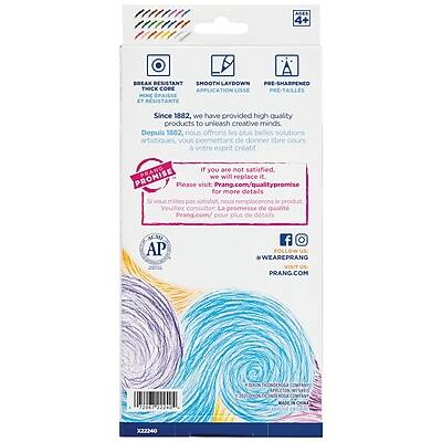 Sure, here is the corrected and grouped text:

---

**Product Information:**
- **Brand:** Prang
- **Type:** Colored Pencils
- **Features:**
  - Thick Core
  - Smooth Laydown
  - Pre-Sharpened
  - Break Resistant
  - Thick Core
  - Smooth Application
  - Pre-Tailles
  - Résistant aux cassures

**Quality Assurance:**
- **Since 1882:** We have provided high-quality products to unleash creative minds.
- **Depuis 1882:** Nous offrons les plus belles solutions vous permettant de donner libre cours à votre esprit créatif.

**Quality Promise:**
- **If you are not satisfied, we will replace it.**
- **Si vous n'êtes pas satisfait, nous remplacerons le produit.**
- **Please visit Prang.com/qualitypromise for more details.**
- **Veuillez visiter Prang.com/qualitypromise pour plus de détails.**

**Social Media:**
- **Follow us:** #WEAREPRANG
- **Visit:** PRANG.COM

**Barcode:** 22240

---

This text is grouped