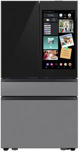 Samsung - Bespoke 23 cu. ft. Counter Depth 4-Door French Door Refrigerator with AI Family Hub+ - Charcoal Glass & Stainless Steel