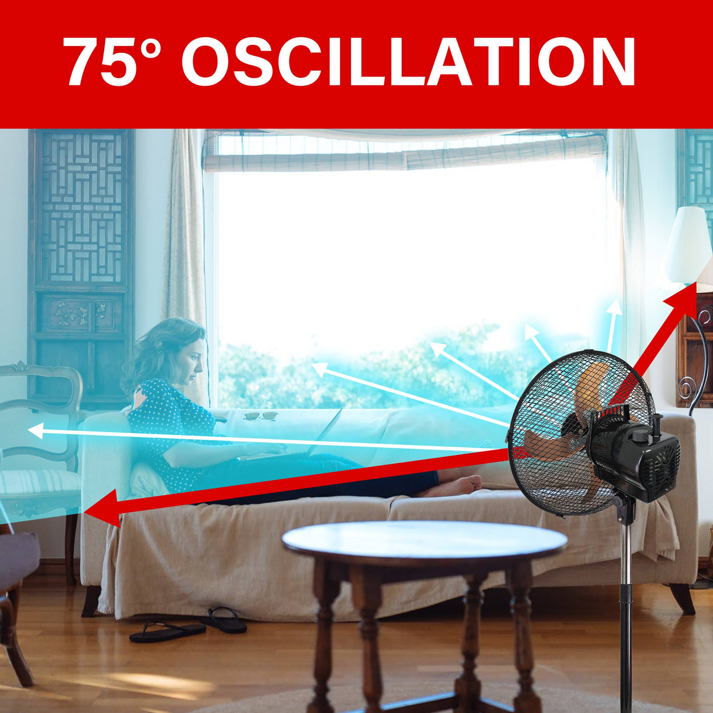 Back. Brentwood - Brentwood 3 Speed 12in Oscillating Stand Fan in Black.
