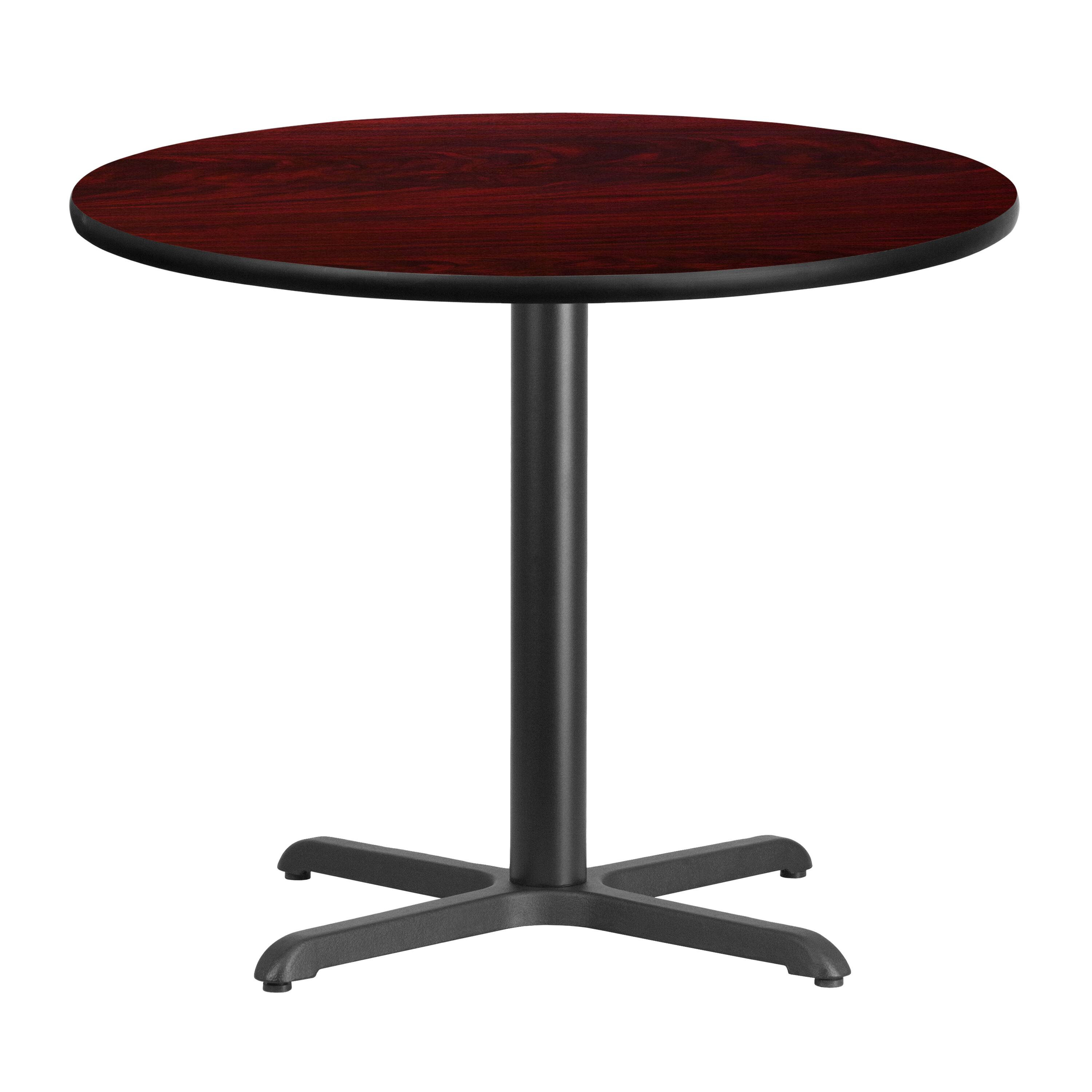 Alt View 3. Emma + Oliver - 36" Round Laminate Table Top with 30"x30" Table Height Base - Mahogany.