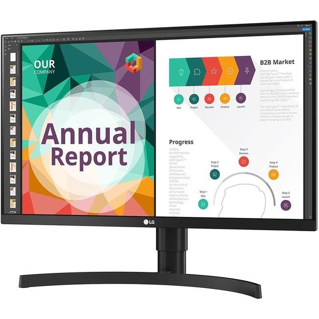 **OUR COMPANY**

**Annual Report**

**B2B Market**

- It is the second year in a row that the LG Type-C monitor has become widely used in the B2B market.
- According to the latest data, the LG Type-C monitor has a market share of 50% in the B2B market.
- Supporting USB Type-C, it can charge a laptop and a smartphone at the same time.
- The LG Type-C monitor has a wide range of applications, from business to government offices, and is used in various fields.
- It supports a wide range of business applications, including presentations, data analysis, and video conferencing.

**Progress**

- Step 1: Idea
- Step 2: Project
- Step 3: Decision
- Step 4: Product
- Step 5: Launch

- Step 1: Idea
- Step 2: Project
- Step 3: Decision
- Step 4: Product
- Step 5: Launch