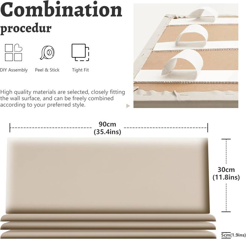 Combination procedur

DIY Assembly
Peel & Stick
Tight Fit

High quality materials are selected, closely fitting the wall surface, and can be freely combined according to your preferred style.

90cm (35.4ins)
30cm (11.8ins)
5cm (1.9ins)