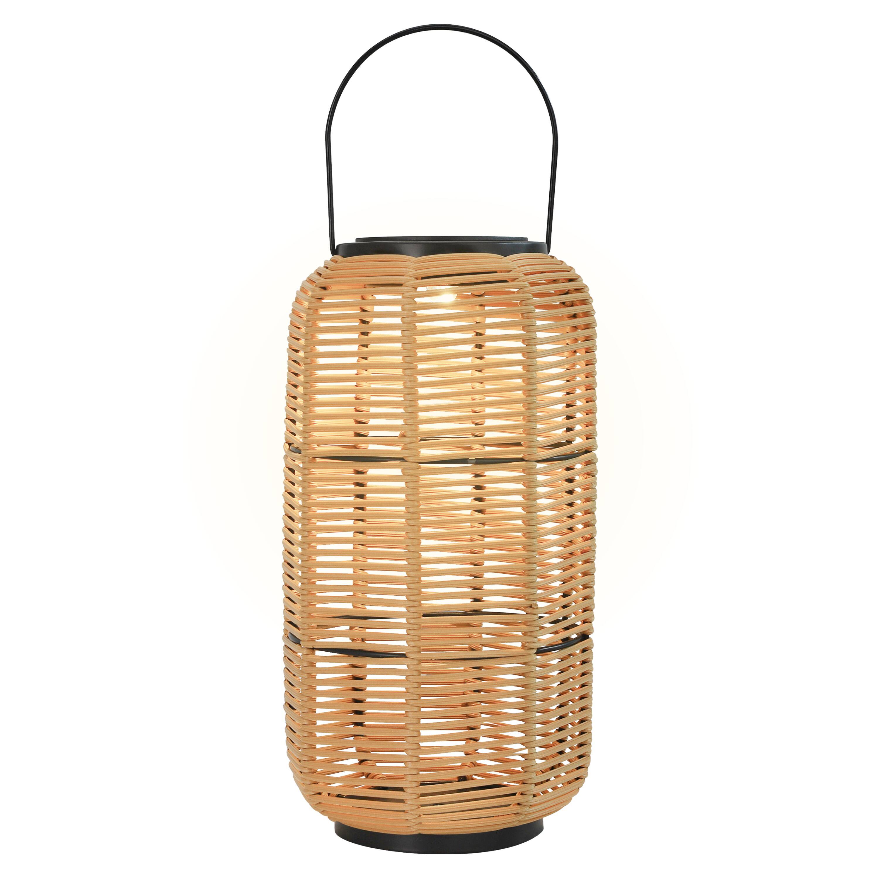 Front. Techko - Outdoor Solar Rattan-Style Medium LED Lantern with Handle.