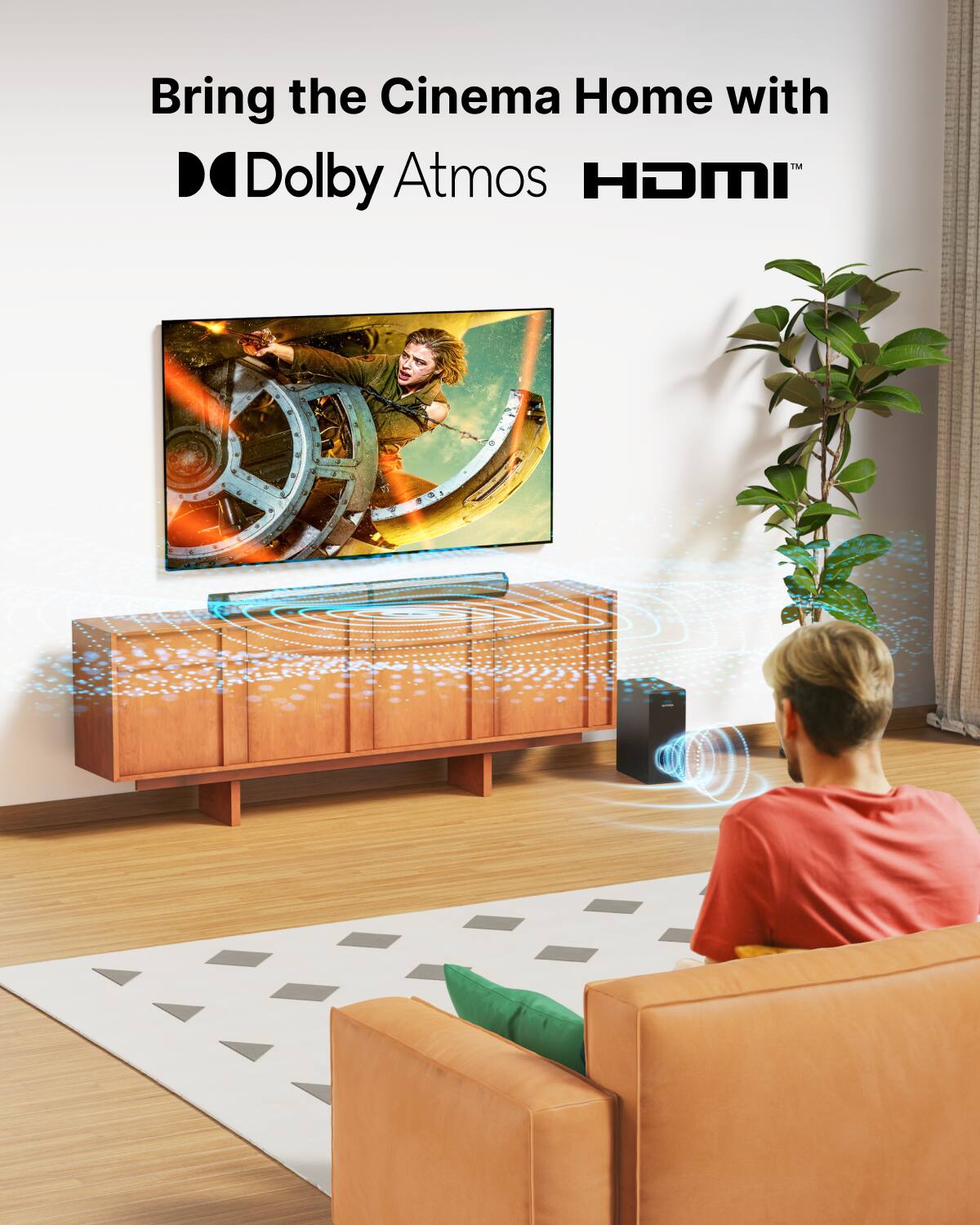 Alt View 8. Ultimea - ULTIMEA Apollo S60 4.1ch Sound Bar, Dolby Atmos, Bluetooth 5.3, Subwoofer, 280W Peak Power, 3 EQ Modes, HDMI eARC - Black.