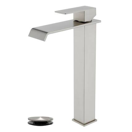Front. Boyel Living - Brushed Faucet SUS304 Waterfall Spout cUPC Cartridge 60cm Supply Line Pop Up Drain - Brushed Nickel.
