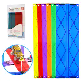 PicassoTiles - PICASSO-TILES Magnetic Tiles Race Track Add-Onn Expansion Set for Kids, Racing Ramp Extension STEM Toy, 6PCS - Multicolor