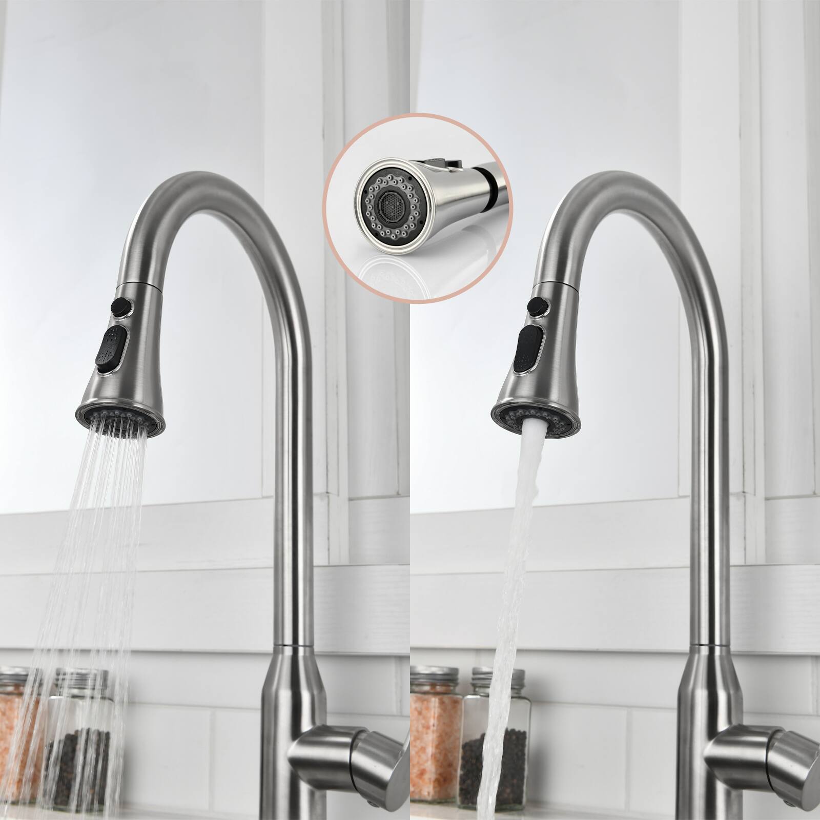 Alt View 2. APRILSOUL - High Arc Single Handle Stainless Steel Brushed Nickle Kitchen Faucets with Pull Down Sprayer - Brushed Nickel.