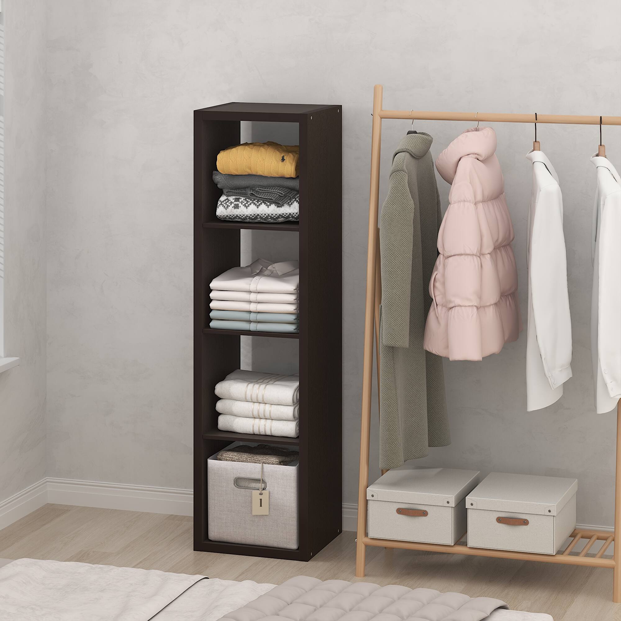 Alt View 1. Furinno - CUBIC Closet Organizers, 4-Cube Storage Organizer, Open Shelf, Extra Thick Frame, for Wardrobe, Bedroom, Living Room - Black Dark Oak.