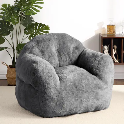 Front. Acekool - Giant Bean Bag Chair with Armrests, 39" Soft Cozy Floor Sofa for Adults & Kids, Filler Included - Dark Gray.