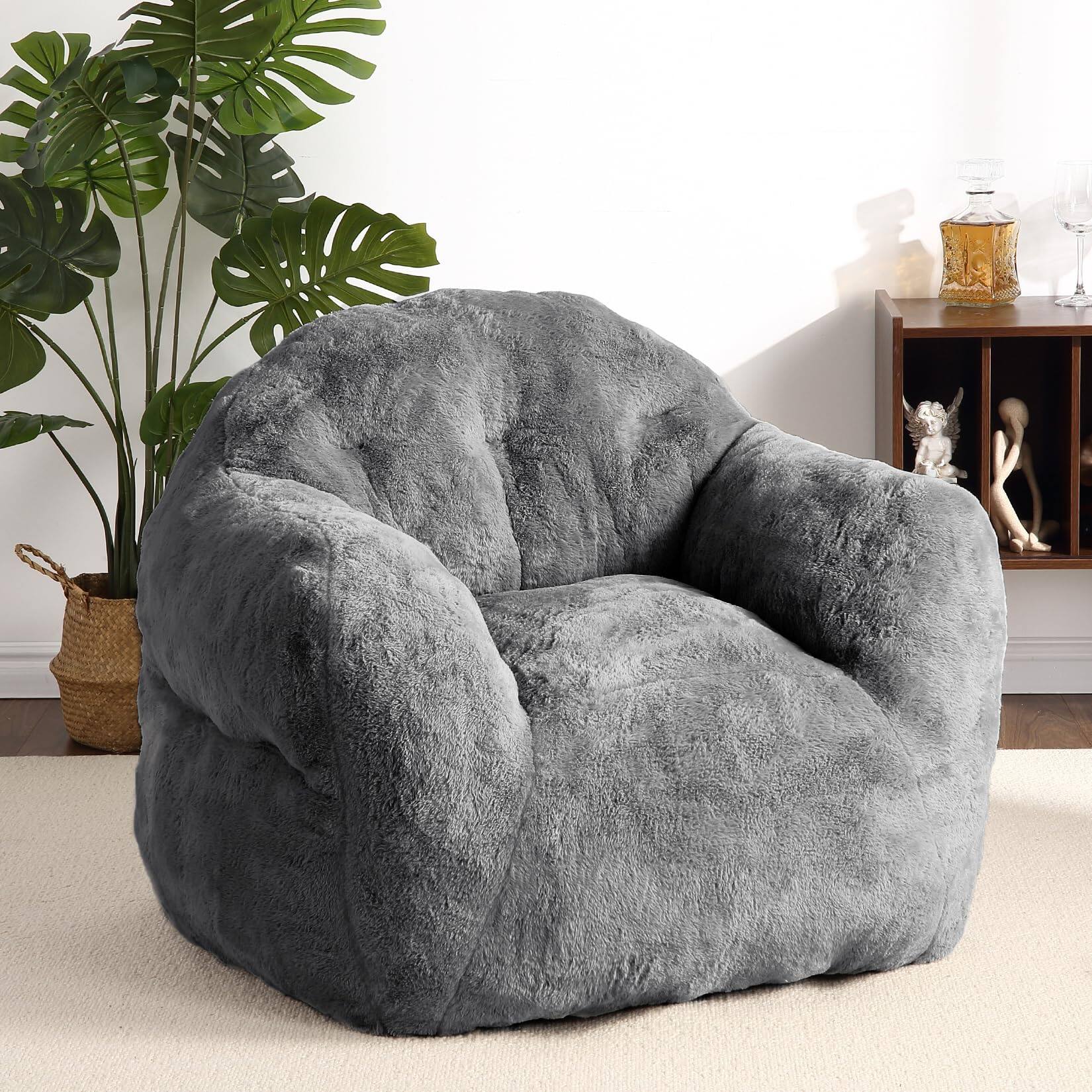 Acekool - Giant Bean Bag Chair with Armrests, 39" Soft Cozy Floor Sofa for Adults & Kids, Filler Included - Dark Gray