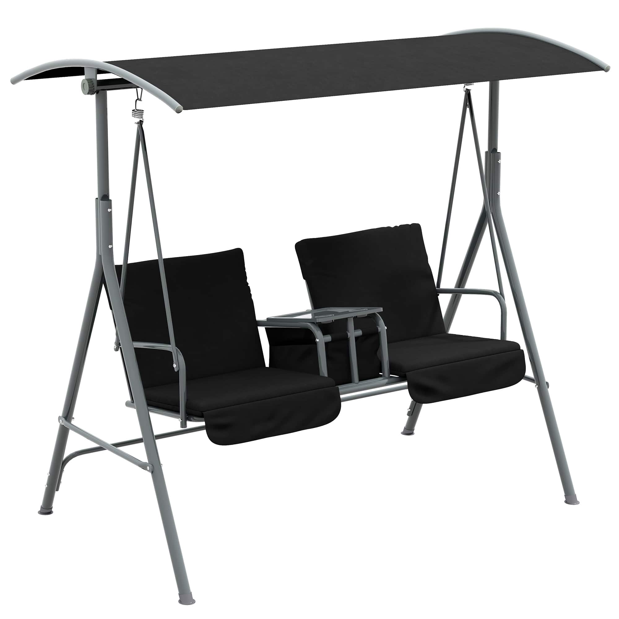 Outsunny - 2 Person Porch Swing with Stand, Outdoor Swing with Canopy, Pivot Storage Table, 2 Cup Holders, Cushions - Black price history on PriceWatchPro