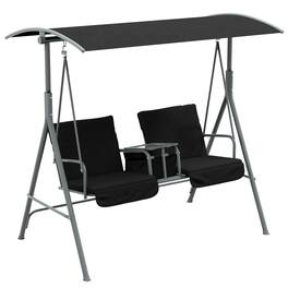 Outsunny - Outdoor Porch Swing with Canopy and Table, Patio Swing Chair for Garden, Poolside - Black