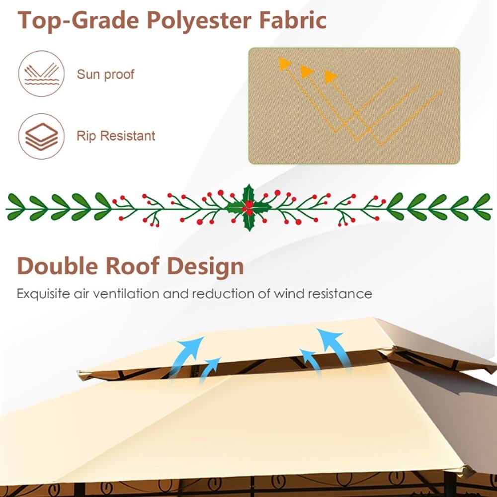 Top-Grade Polyester Fabric  
Sun proof  
Rip Resistant  

Double Roof Design  
Exquisite air ventilation and reduction of wind resistance