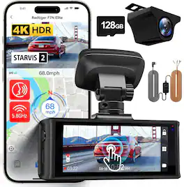 REDTIGER - 4K Dash Cam Front and Rear with WDR, STARVIS 2, 5.8GHz WiFi, 3.18" Touchscreen, Voice Control, 128G, GPS - Black
