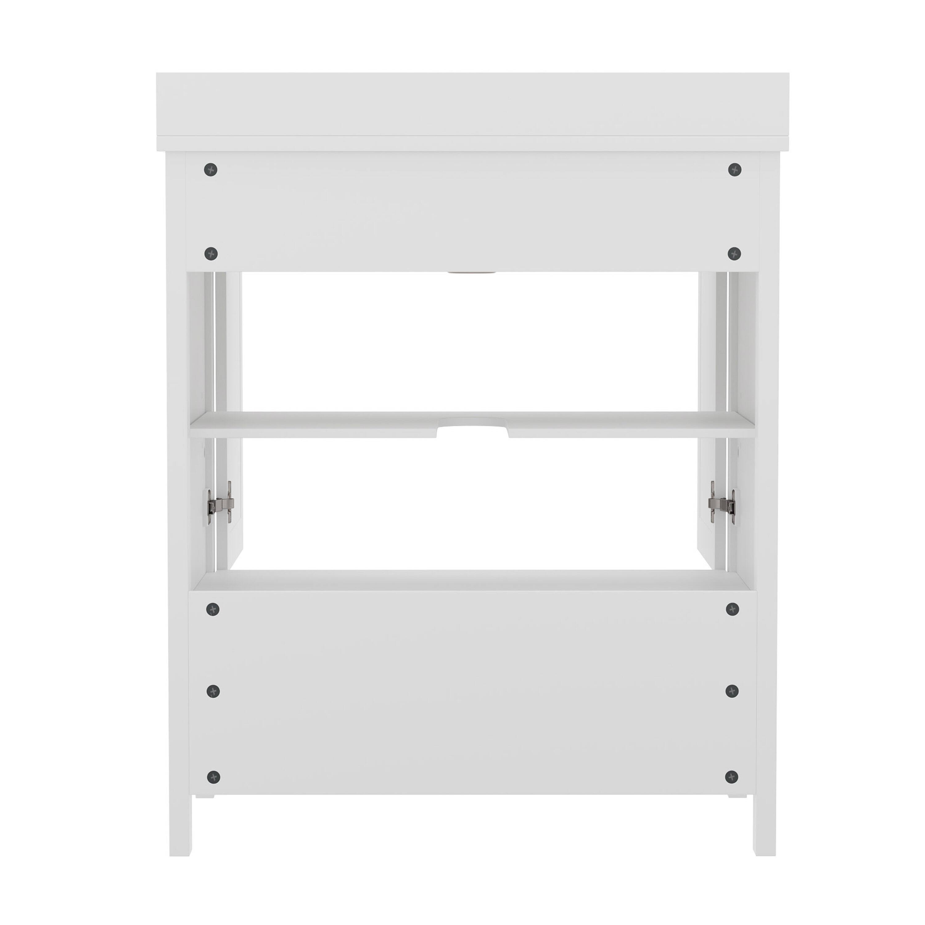 Back. Flash Furniture - Haven 30 Inch Bathroom Vanity with Sink, Storage Cabinet with Soft Close Doors and Bottom Drawer, Carrara Marble Finish - White.