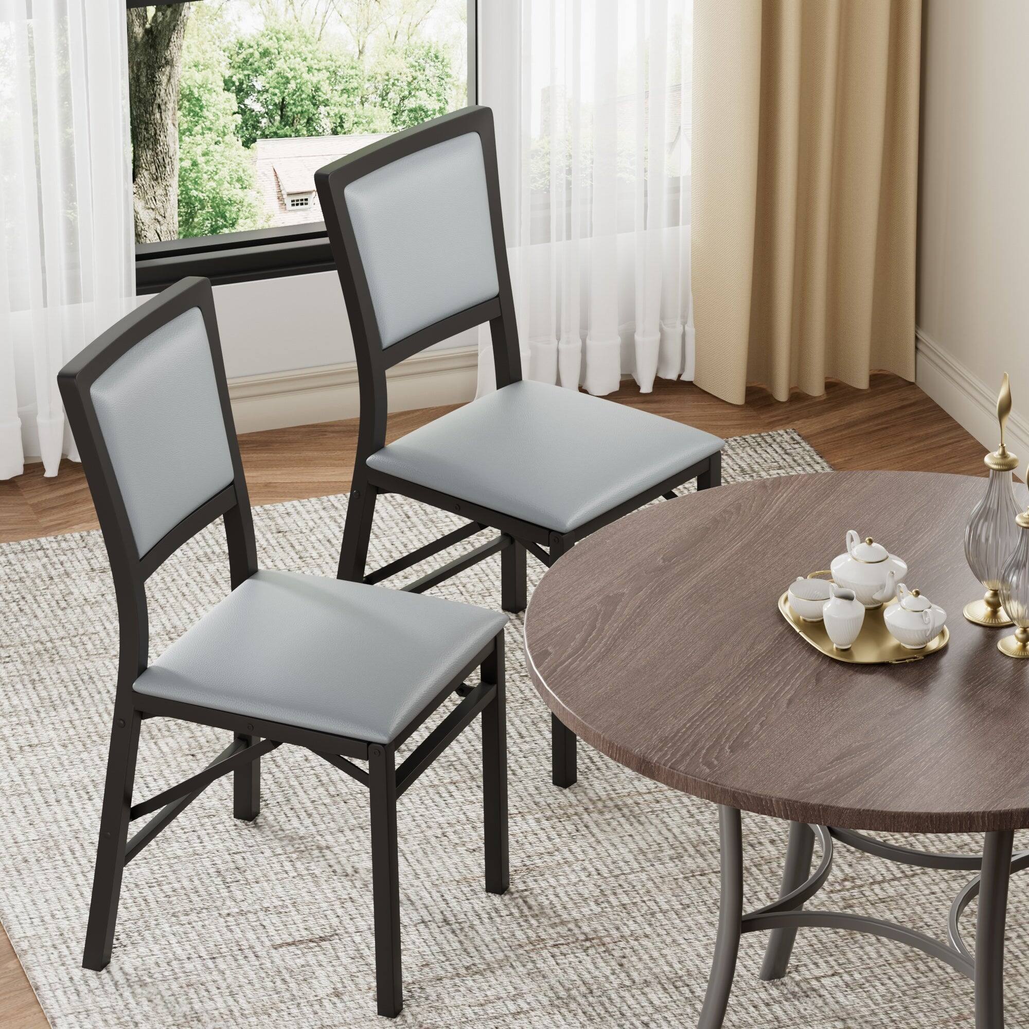 Left. Vecelo - 6-Pack PU Leather Folding Chairs - Dining Chair,300lb Capacity, Padded Seat, Space Saving Foldable Design - Grey 4 Pack.