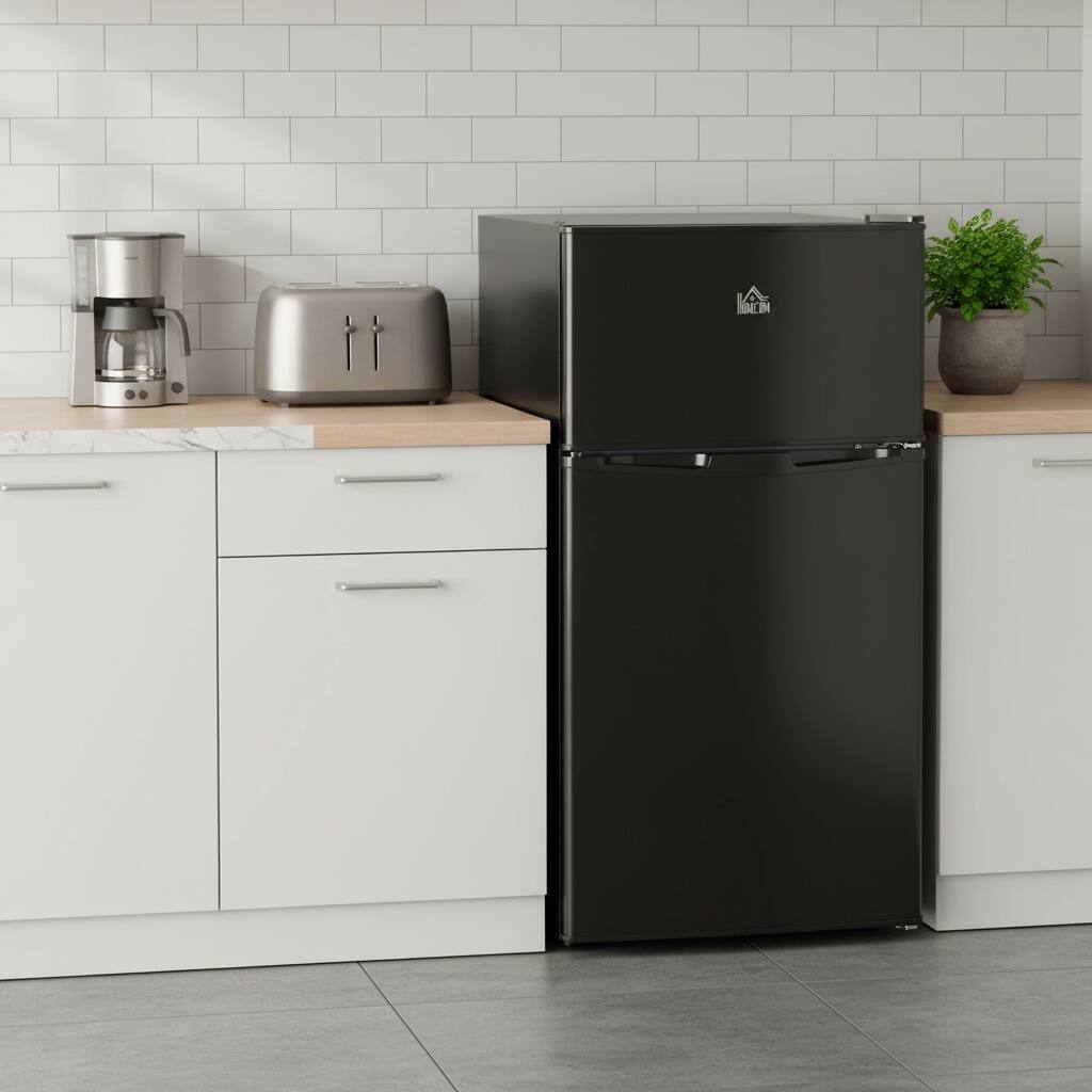 Angle. Forest'nSky - 3.2 Cu.Ft Mini Fridge with Freezer, Adjustable Thermostat & Energy Efficient,Black - Black.