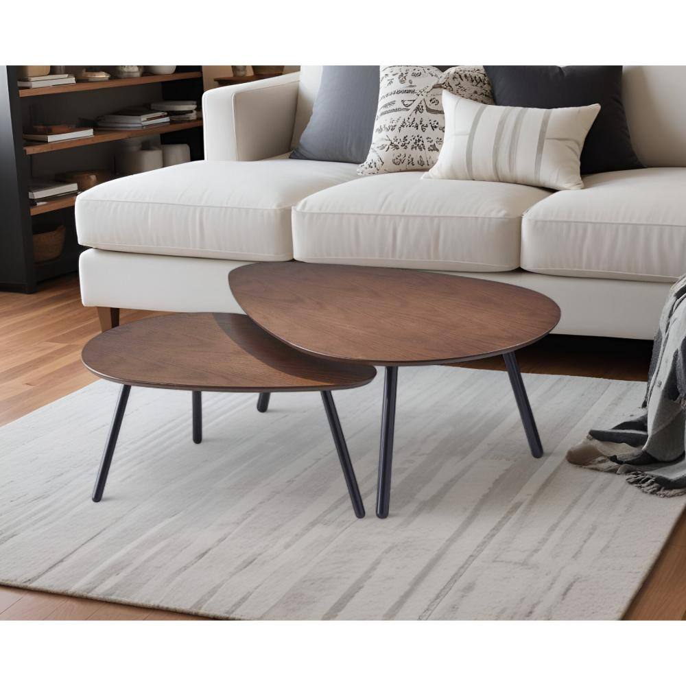 Angle. Hivvago - Hivvago Set of Two Wood And Metal Oval Nested Tables - Brown.