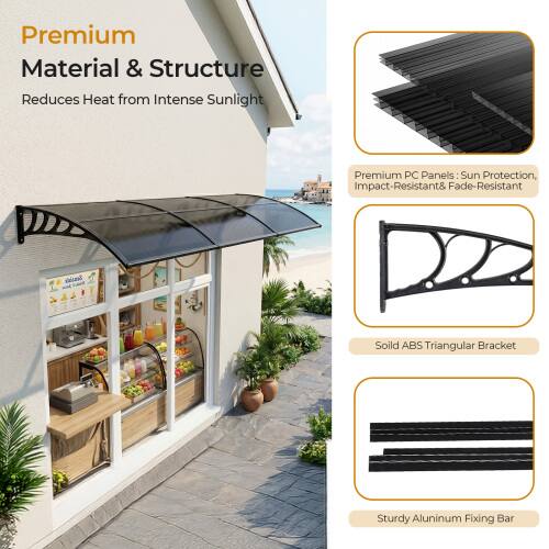 Premium Material & Structure Reduces Heat from Intense Sunlight

Premium PC Panels: Sun Protection, Impact-Resistant & Fade-Resistant

Solid ABS Triangular Bracket

Sturdy Aluminum Fixing Bar