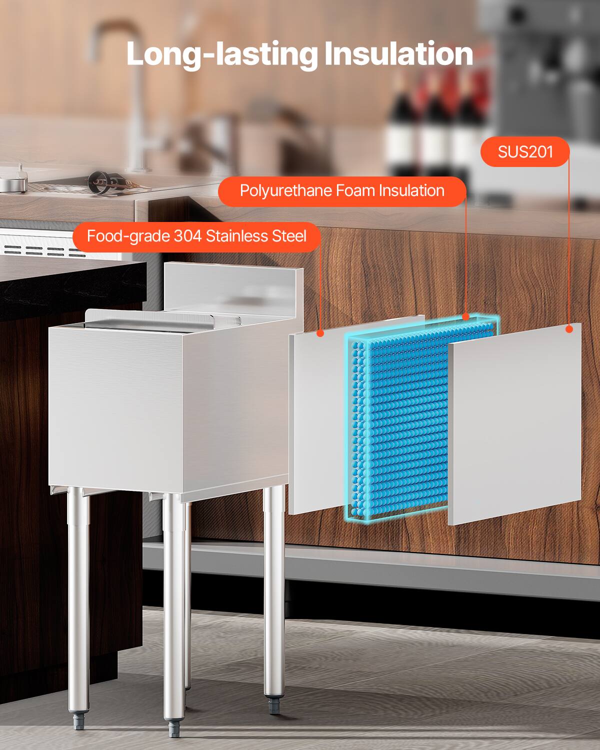 Long-lasting Insulation  
Polyurethane Foam Insulation  
Food-grade 304 Stainless Steel  
SUS201