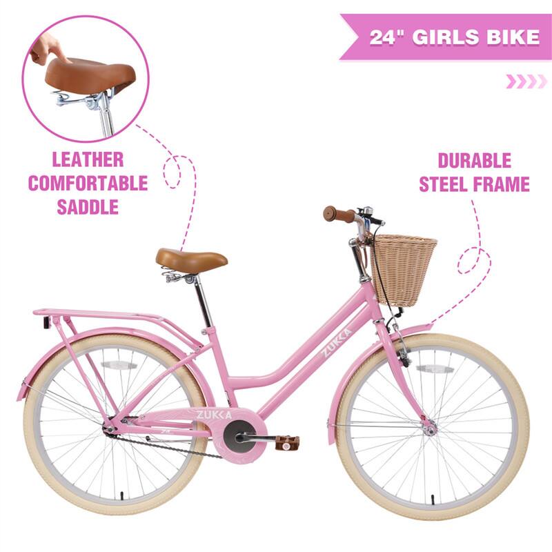 24" GIRLS BIKE  
LEATHER COMFORTABLE SADDLE  
DURABLE STEEL FRAME  
ZUKKA