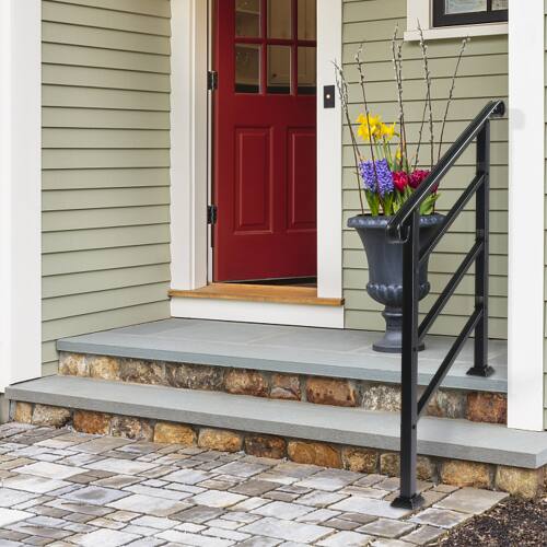 Alt View 3. Winado - 1-3 Steps Handrails Adjustable Wrought Iron Handrail Transitional Hand Rails, Stair Railing for Indoor Outdoor Garden - Black.