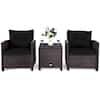 Front. Costway - 3PCS Patio Rattan Furniture Set Cushion Conversation Set Sofa Coffee Table - Black.