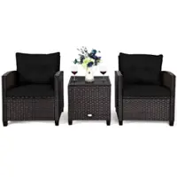 Costway 3PCS Patio Rattan Furniture Set Cushion Conversation Set Sofa Coffee Table - Black - Front_Zoom