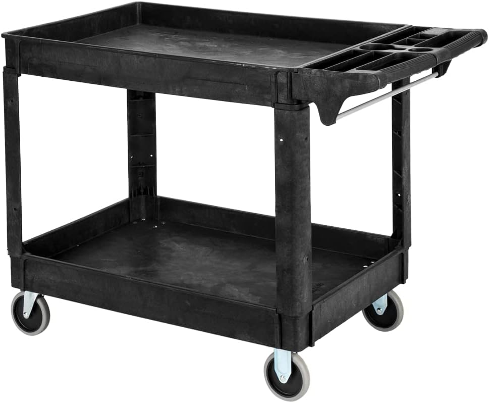 Alt View 5. Winado - 2 Tier Shelf Utility Cart Rolling Mobile Storage Organizer with Handle, Wheels, Shelves, 550lbs Capacity for Garage Home - Black.
