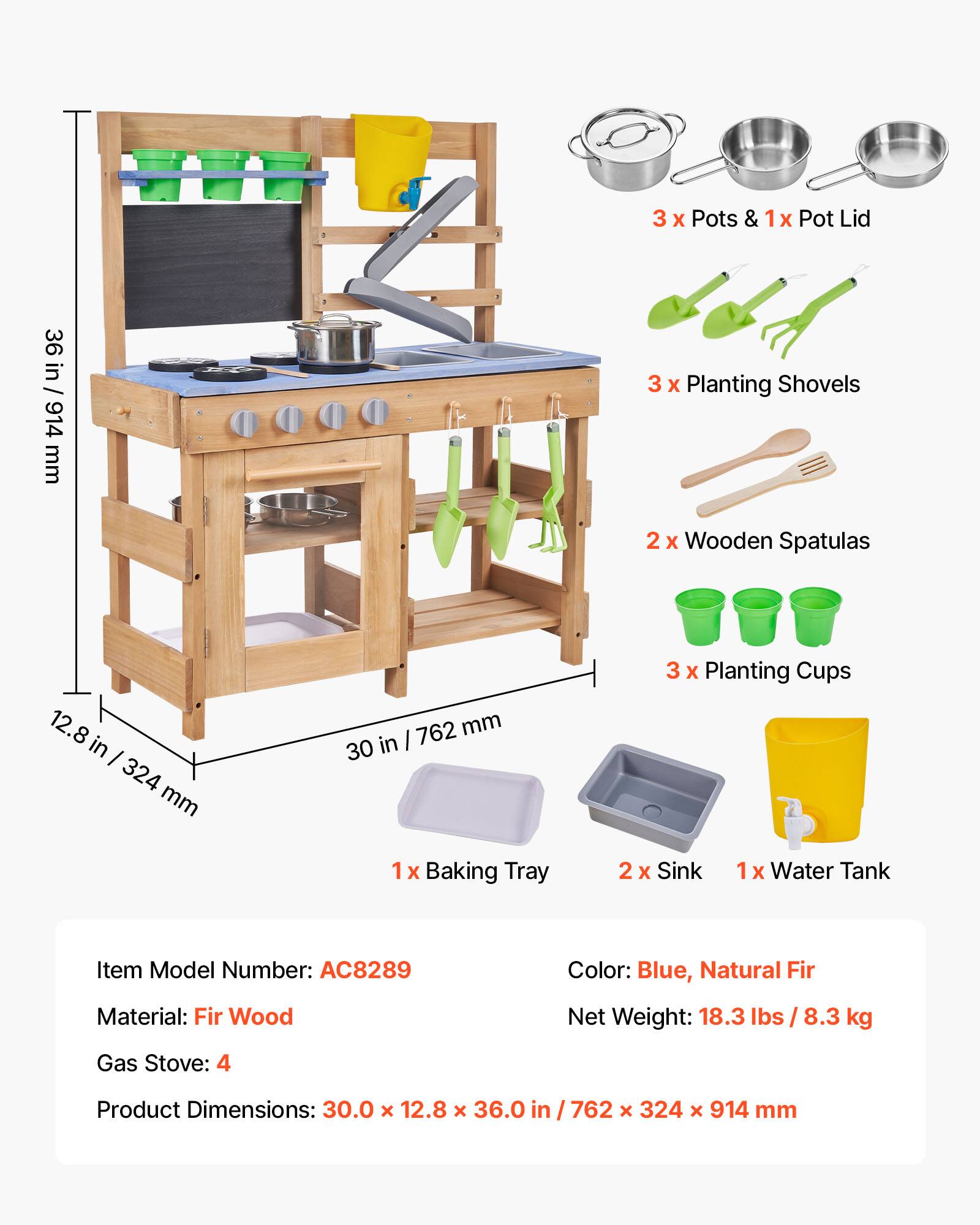 VEVOR Mud Kitchen, Outdoor Mud Kitchen for Kids, Wood Outdoor Play