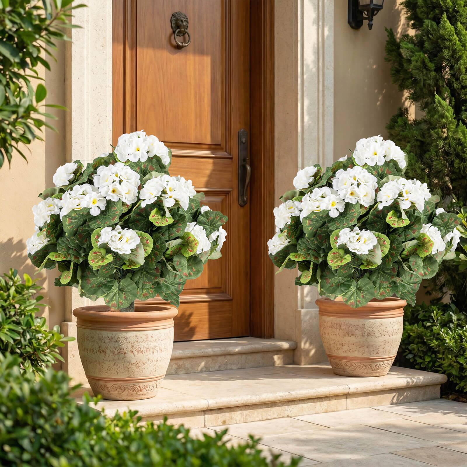 Alt View 1. Costway - Costway Set of 2 Artificial Begonia Ball Trees, 22.5" with Spikes,300 Leaves & 22 Flowers - White + Green.