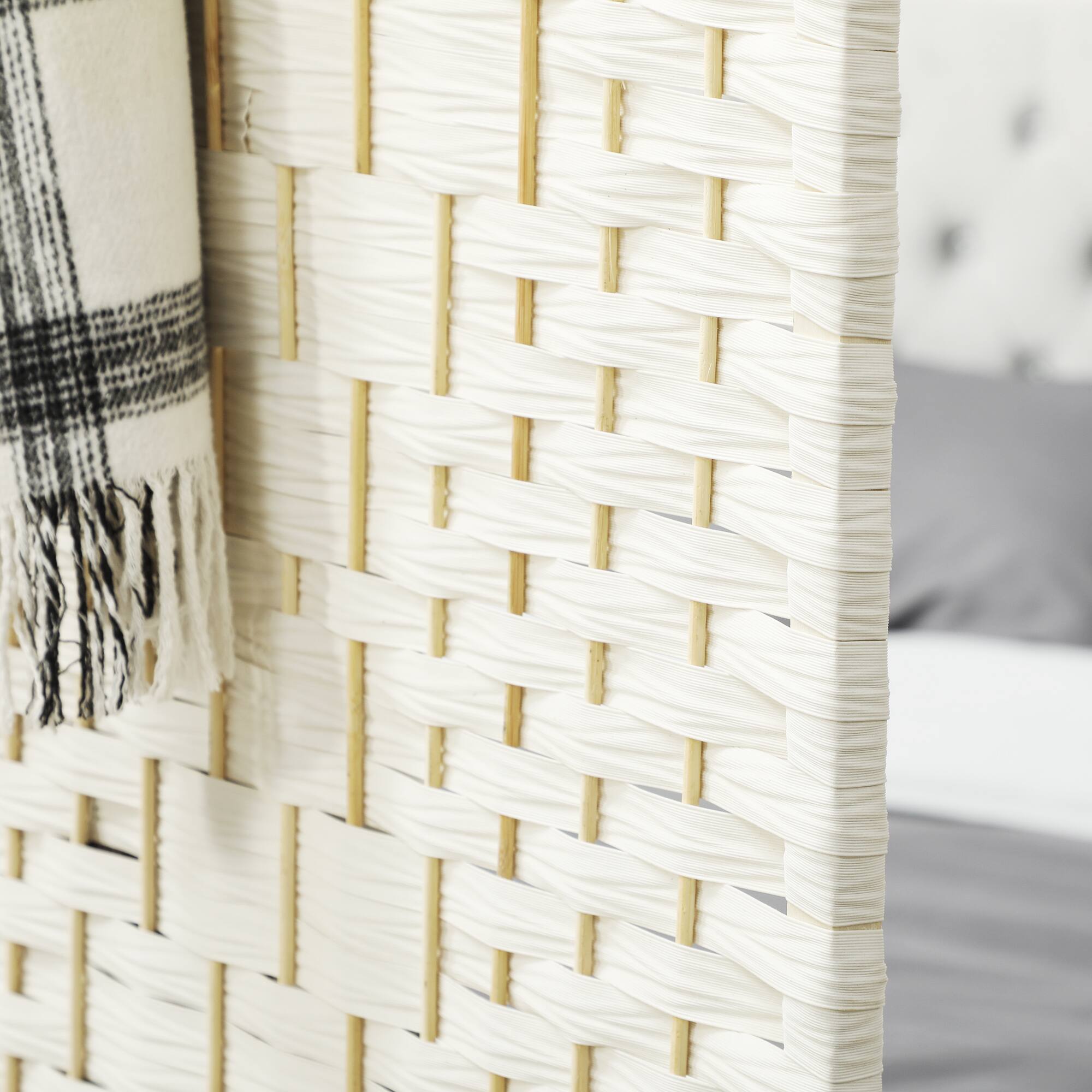 Alt View 7. Homcom - 3 Panel Room Divider, 6' Tall Folding Privacy Screen, Hand-Woven Freestanding Wall Partition for Home Office, Bedroom - White.