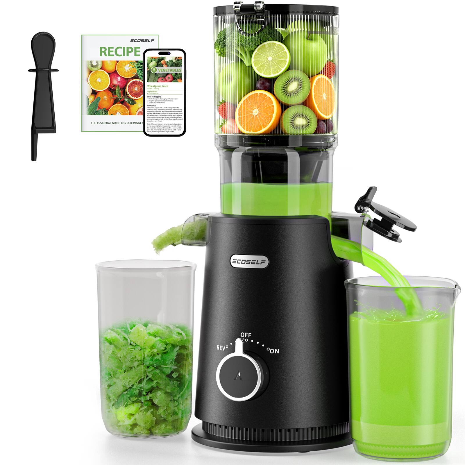 Aeitto - Juicer Machine with 4.35" Wide Mouth & Large Feed Chute, Cold Press Juicer For Fruits & Vegetable - Black