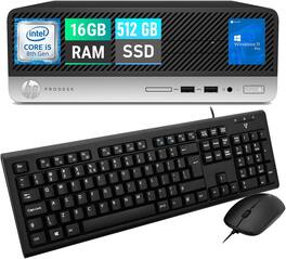HP - Refurbished Excellent - ProDesk 400G5 SFF Desktop Computer PC, Core i5-8500, 16 GB RAM, 512 GB SSD, Keyboard and Mouse, Wi-Fi, BT, Win11 Pro - Black