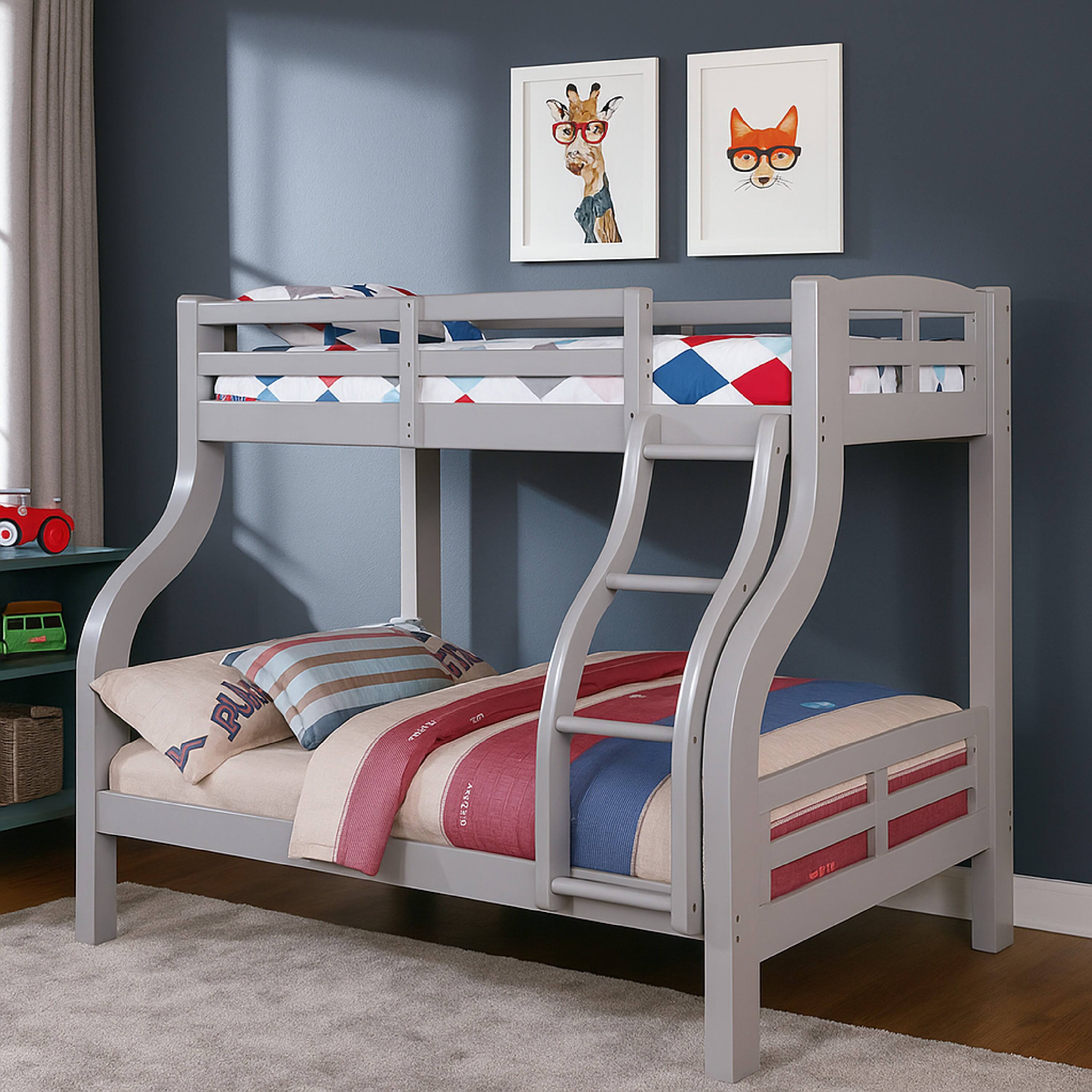 Alt View 2. Manhattan Lane - Tedy Twin over Full Bunk Bed with Curved Ladder, Guardrails - Gray.