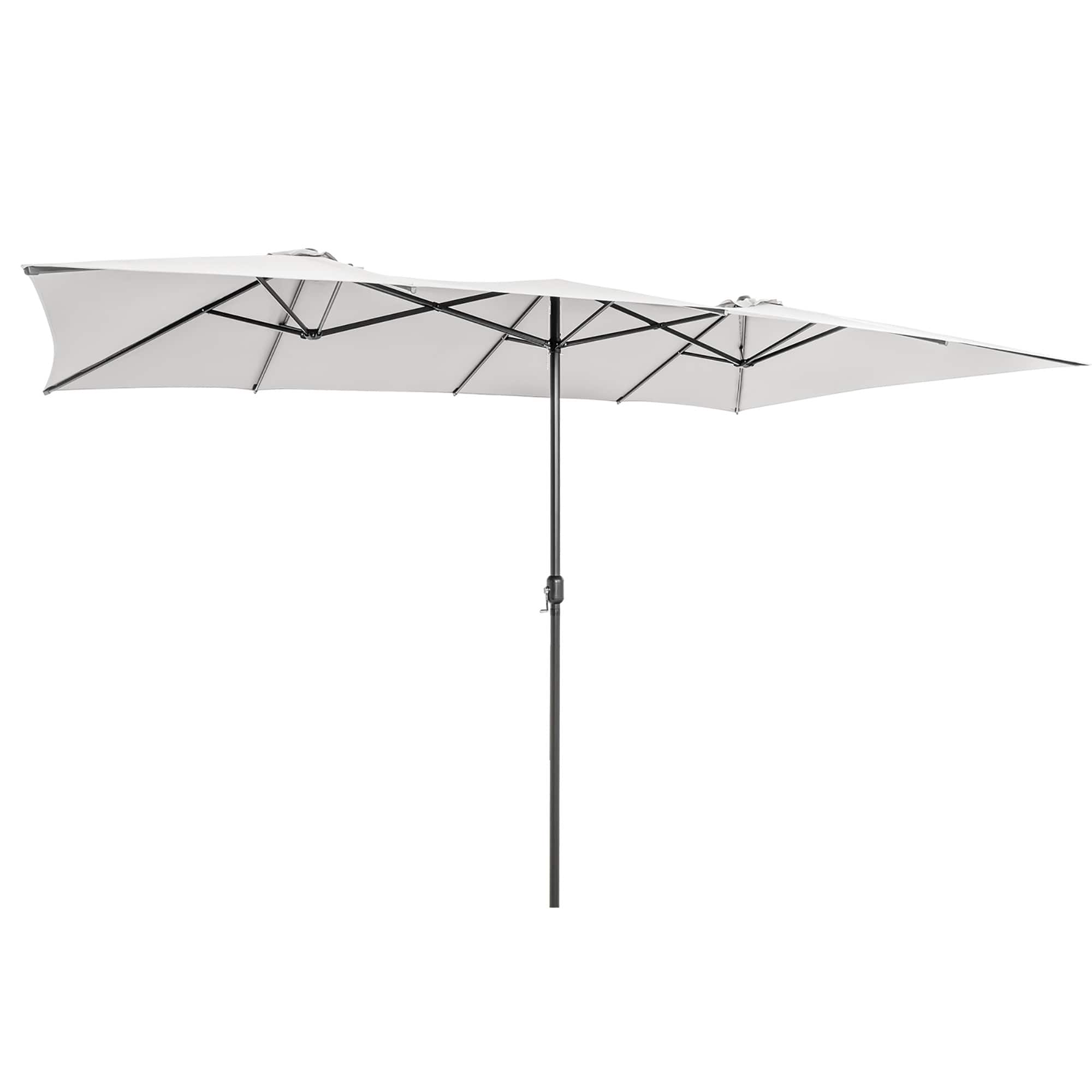 Costway - 15FT Double-Sided Patio Market Umbrella Large Crank Handle Vented Outdoor Twin - Beige