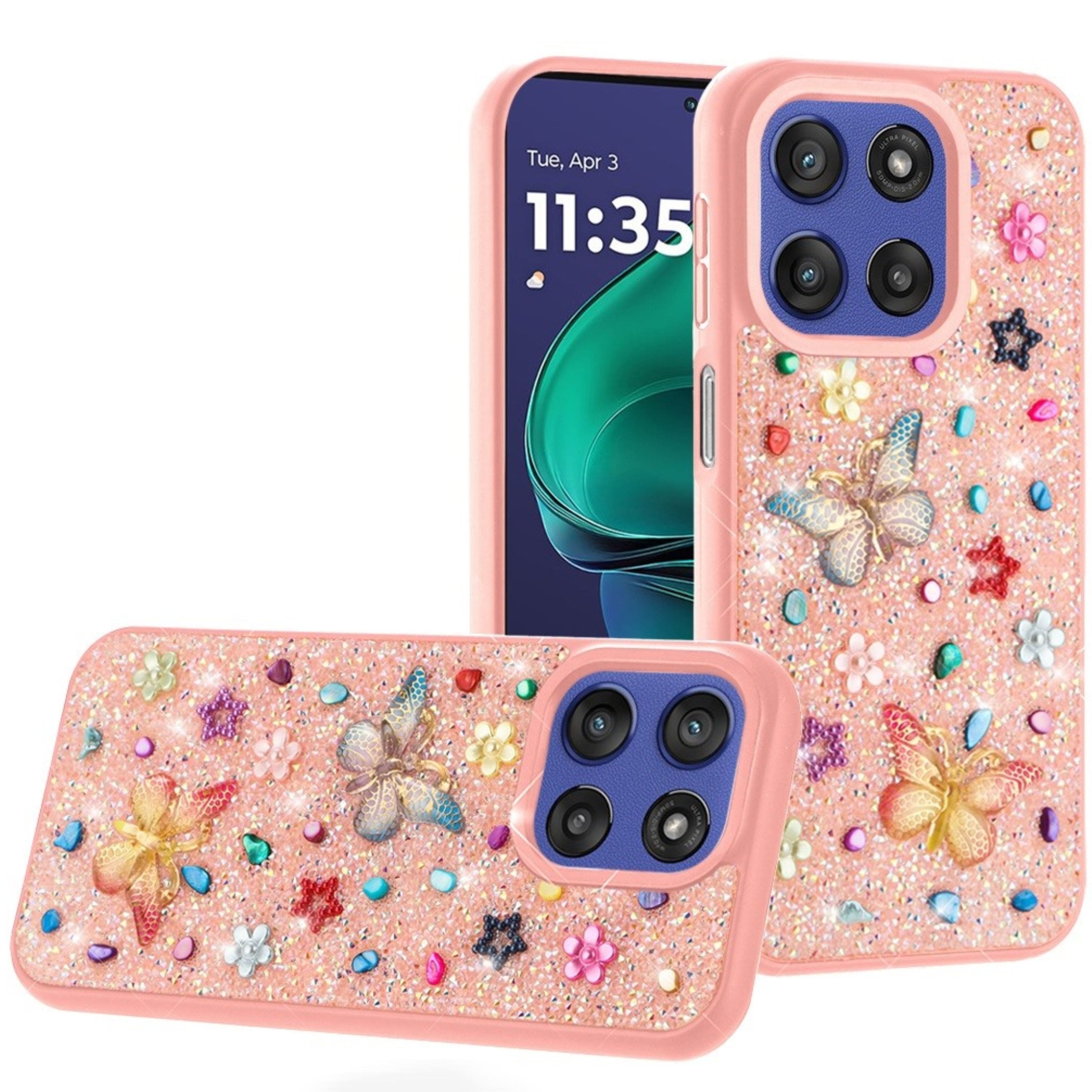 Kitcheniva - Butterfly 3D Jewel Glitter Case Tempered Glass Plus For Moto G Stylus 2026/2025 - Light Pink price history on PriceWatchPro
