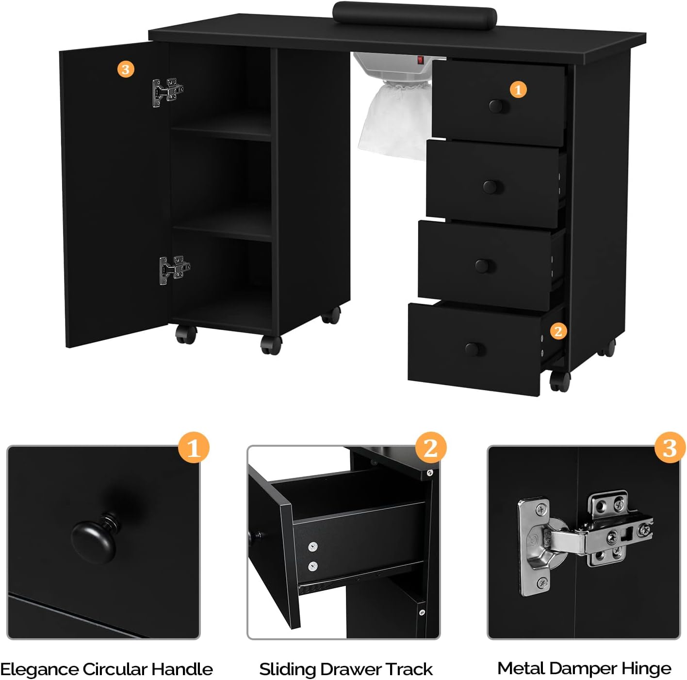 1. Elegance Circular Handle
2. Sliding Drawer Track
3. Metal Damper Hinge