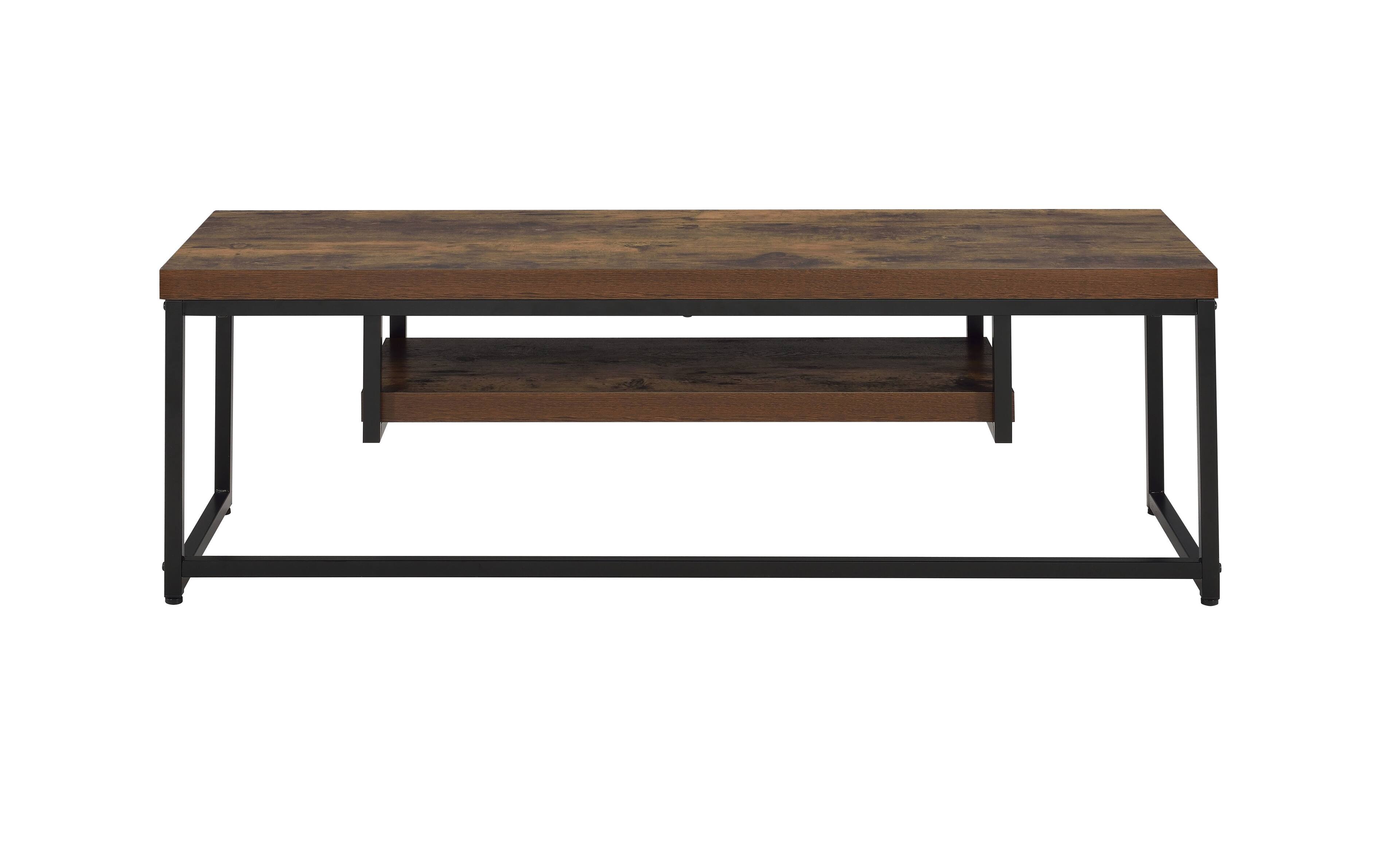 Back. Spaco - Spaco TV Stand for TVs Up to 50 Inch, Modern Media Console with Open Shelf and Cable Management, Metal Base, Wood Top - Black+Oak.