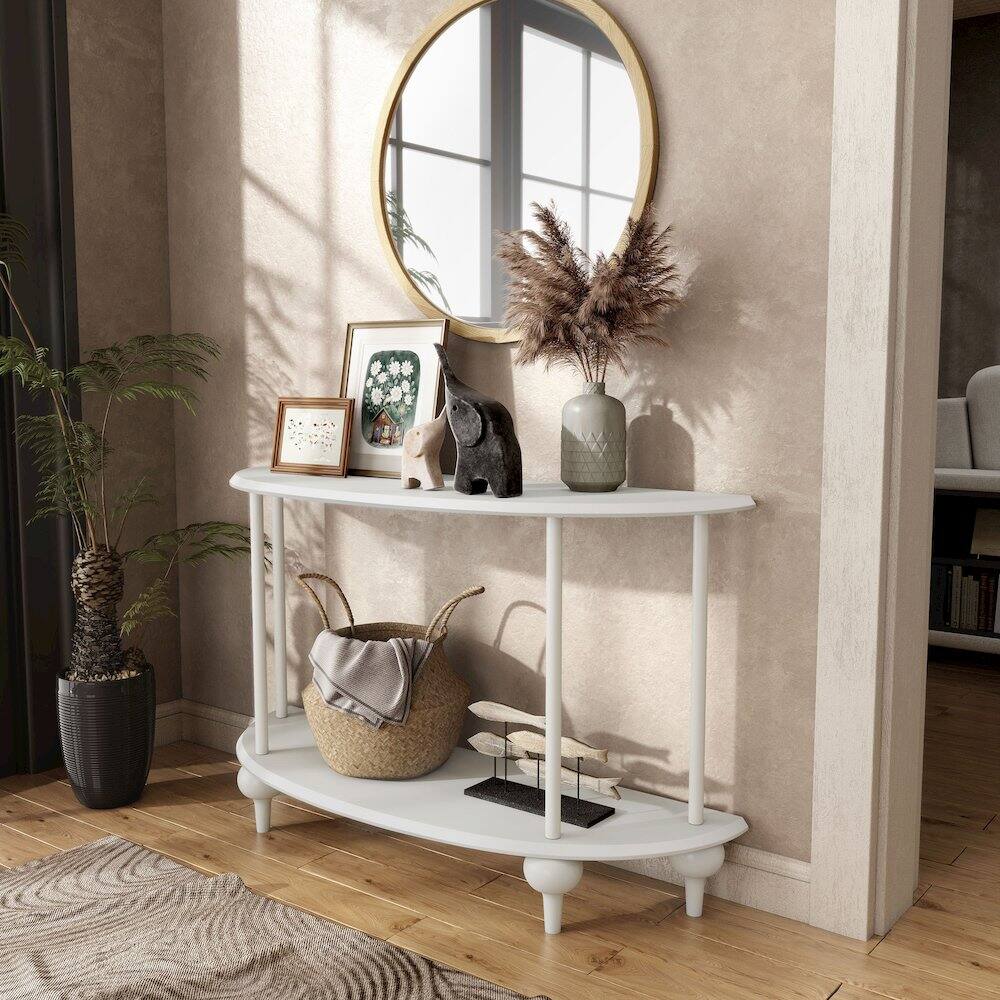 Alt View 4. Furniture of America - Soela Half Moon Composite Console Table with Shelf - White.