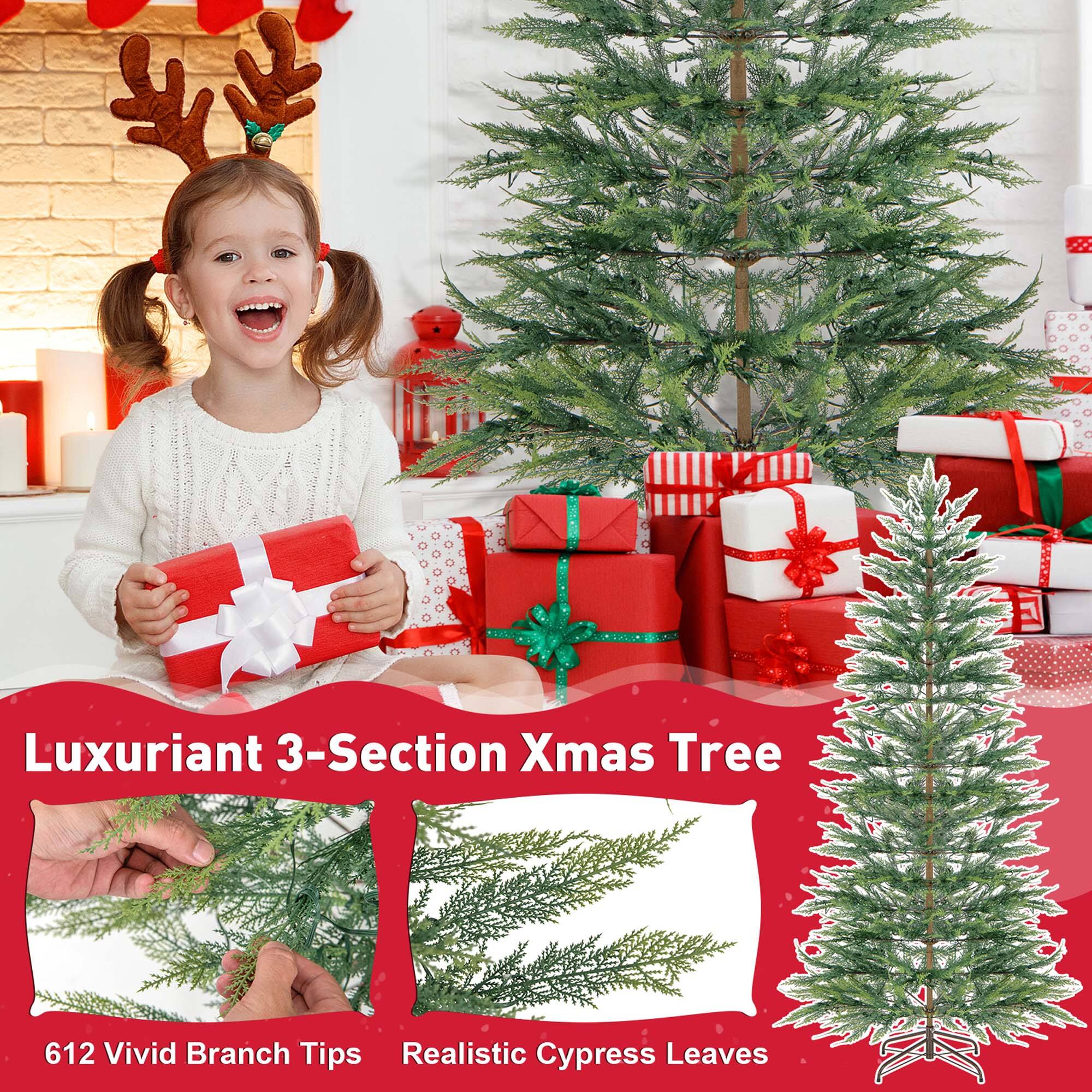 Luxuriant 3-Section Xmas Tree with 612 Vivid Branch Tips and Realistic Cypress Leaves.